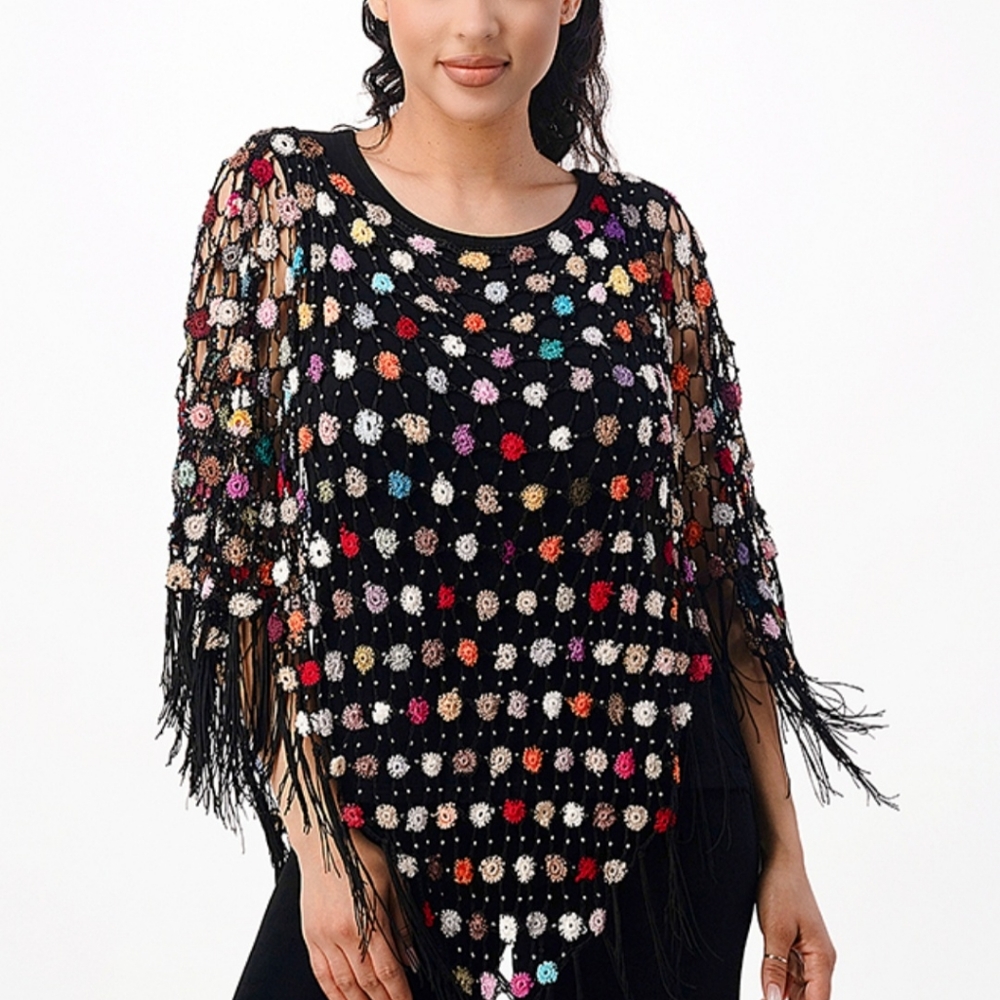NWT Beautiful Metallic Beaded Poncho - Picture 2 of 4